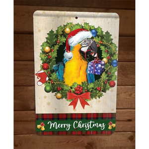 Merry Christmas Parrot Xmas 8x12‎ Metal Wall Sign Animal Poster